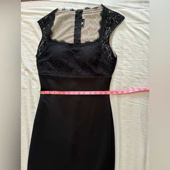 STUNNING MATTE JERSEY BLACK SQUARE NECK GOWN W/LACE INSERTS SZ 6 MINT CONDITION - Picture 4 of 9